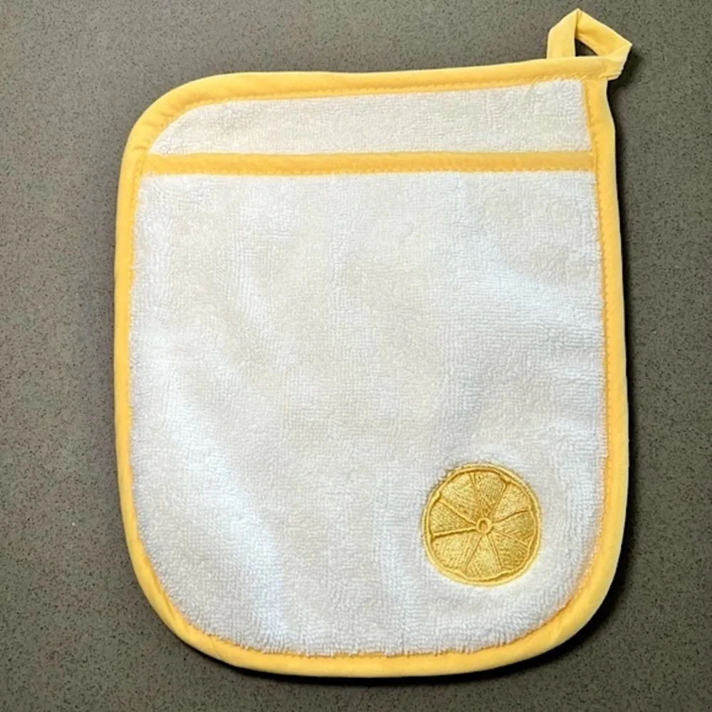 LA PATISSERIE Lemon Kitchen Towel Pot Holder Set Turkish Cotton Waffle White 2Pc